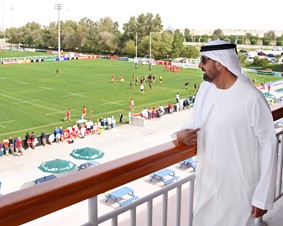 Emirates Group Chairman HH Sheikh Ahmed bin Saeed Al Maktoum tours The Sevens Stadium in Dubai, home to a range of community sports and hosting ground for numerous international sports teams and events through the year.
